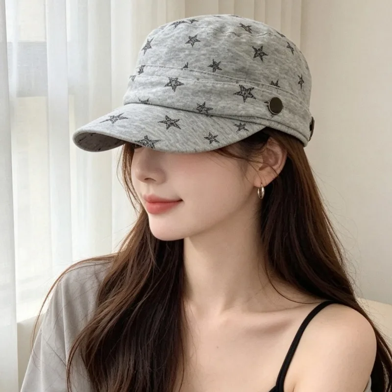 Women's Spring Autumn Star Print Equestrian Cap Large Size Soft Breathable Deep Crown Slim Face Hat