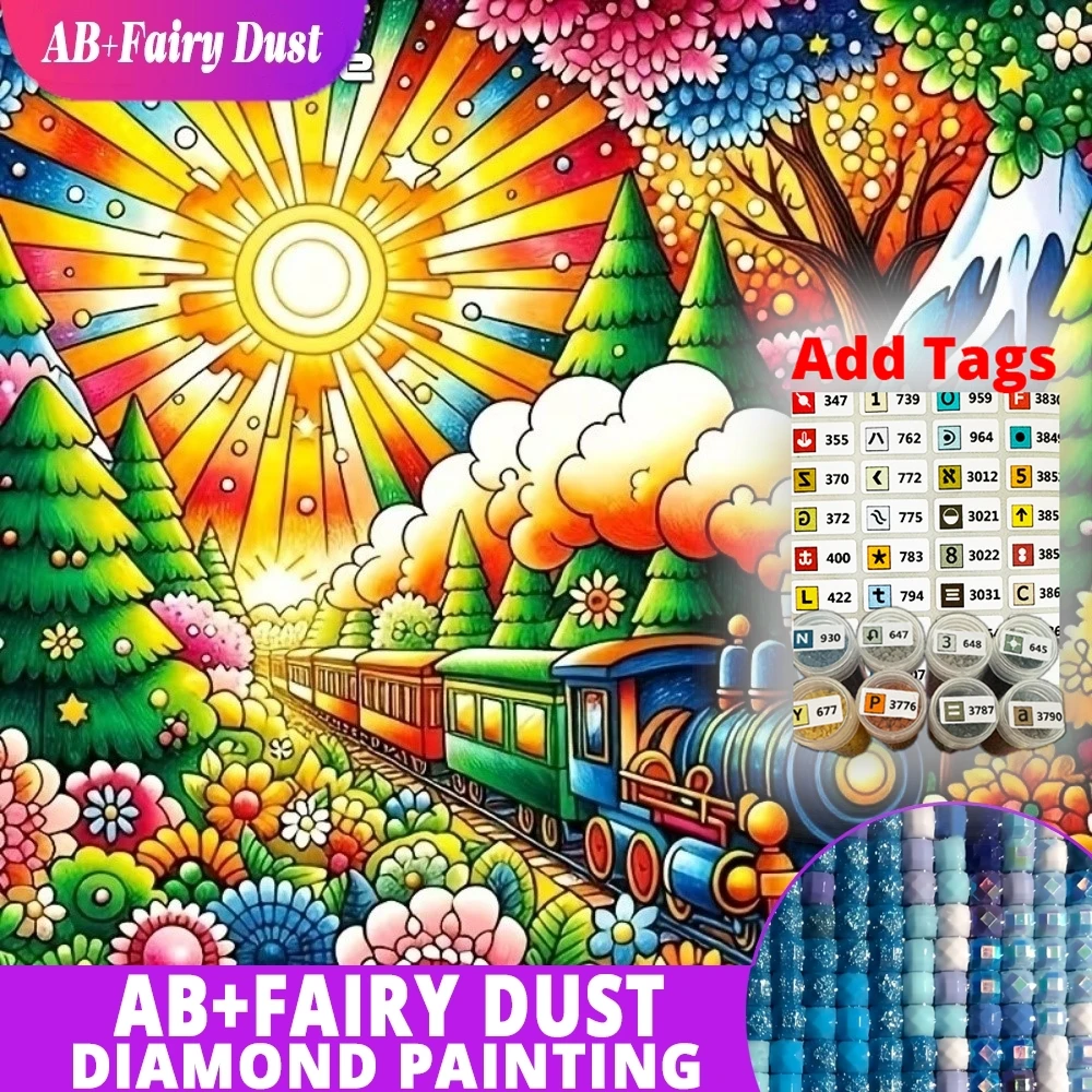 

Наклейки AB Fairy Dust DMC: Алмазная вышивка «Поезд», пейзаж, мультяшный узор для взрослых и начинающих, мозаика «Дерево и цветы», вышивка своими руками