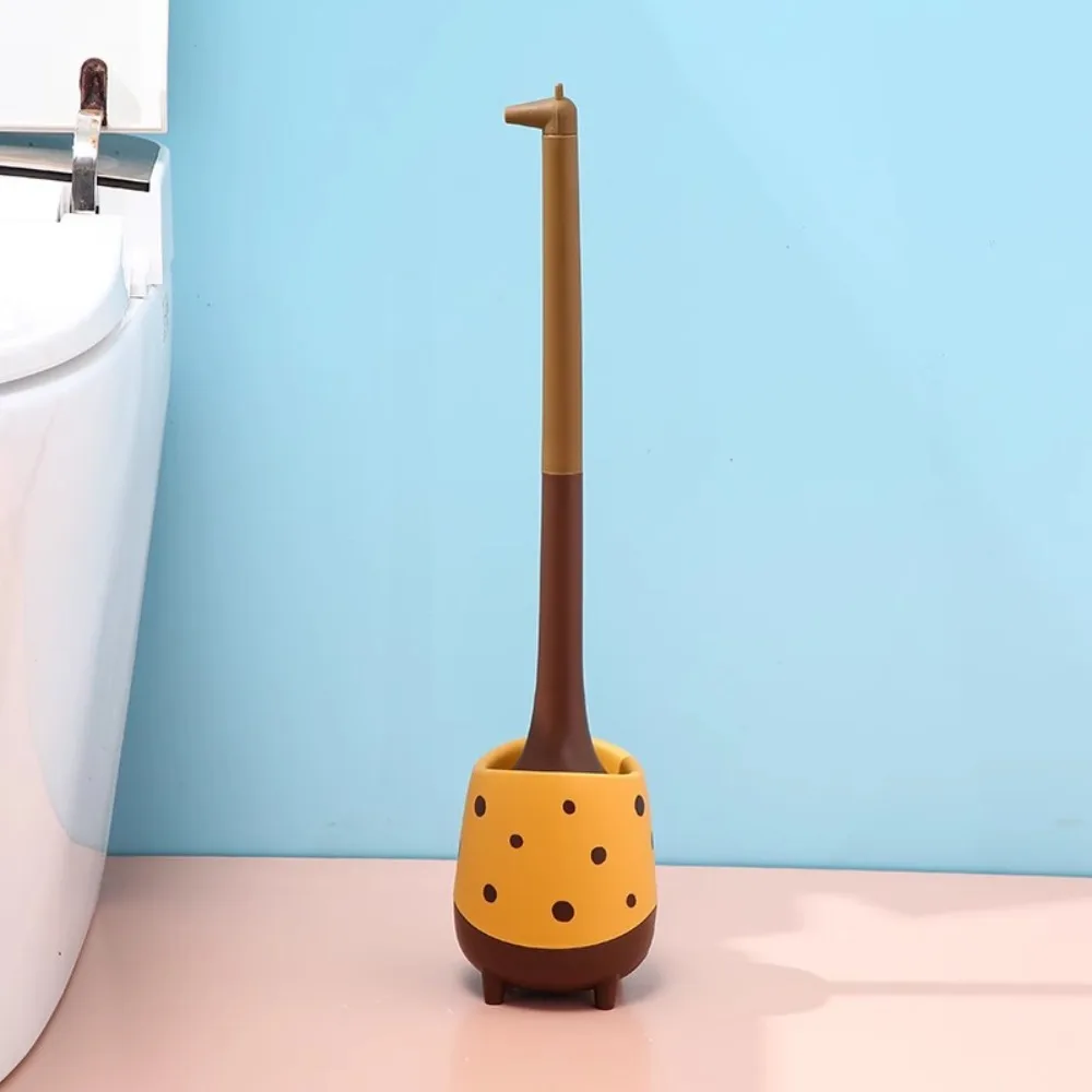 

Bathroom Cleaning Cartoon Toilet Brush Plastic Removable Long Handle Brush Giraffe Shape Dense Bristle Head Toilet Plunger Hotel