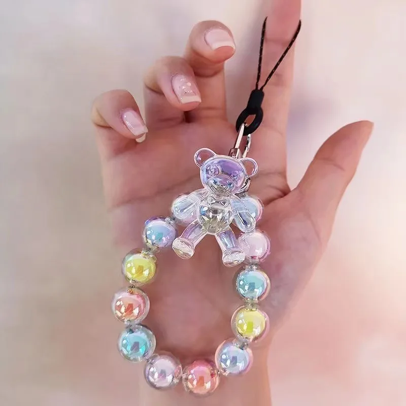 

Colorful Mini Bear Pendant Anti Loss Phone Chain Macaron Color Bead Phone Case Keychain Wrist Strap Lanyard Hand Hanging Rope