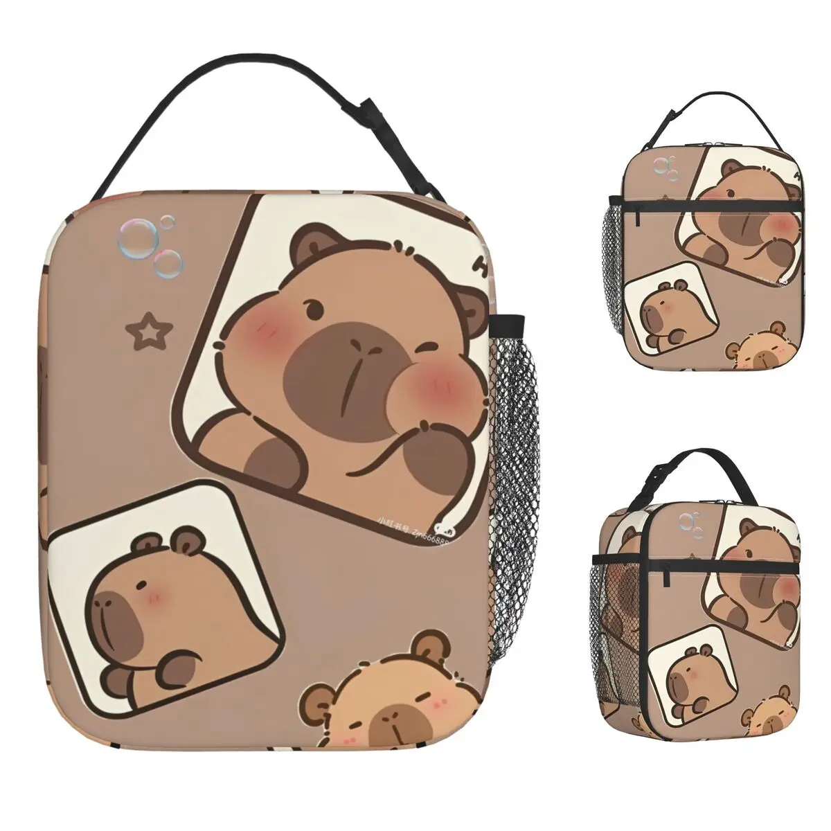 

Cute Capybara Lunch Bag Office Lunch Box For Women Funny Custom Thermal Tote Handbags Waterproof Portable Zipper Cooler Bag