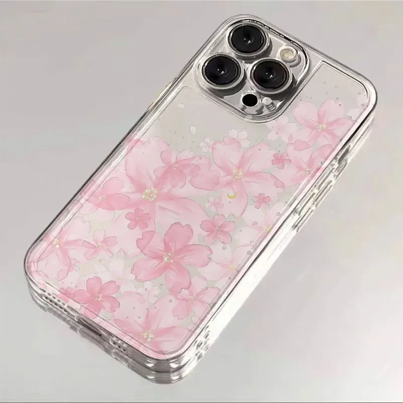 Coque de téléphone transparente à motif de fleur rose, étui de téléphone antichoc pour IPhone 16 Pro 15 14 Plus 11 12 13 14 15 Pro Max