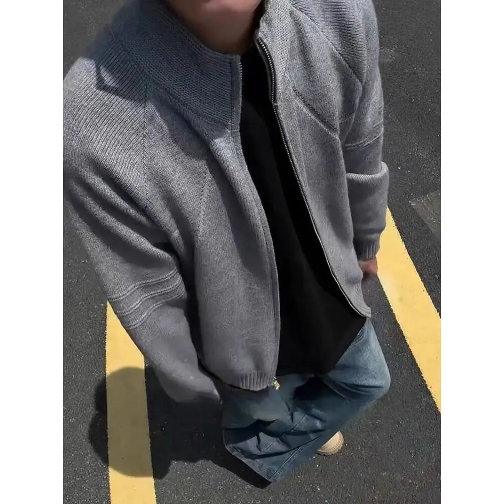 

American Sle Lazy Faion Zipper Open Cardigan Sweater ex Spring Autumn Winter Loose Fit Knitted Outerwear