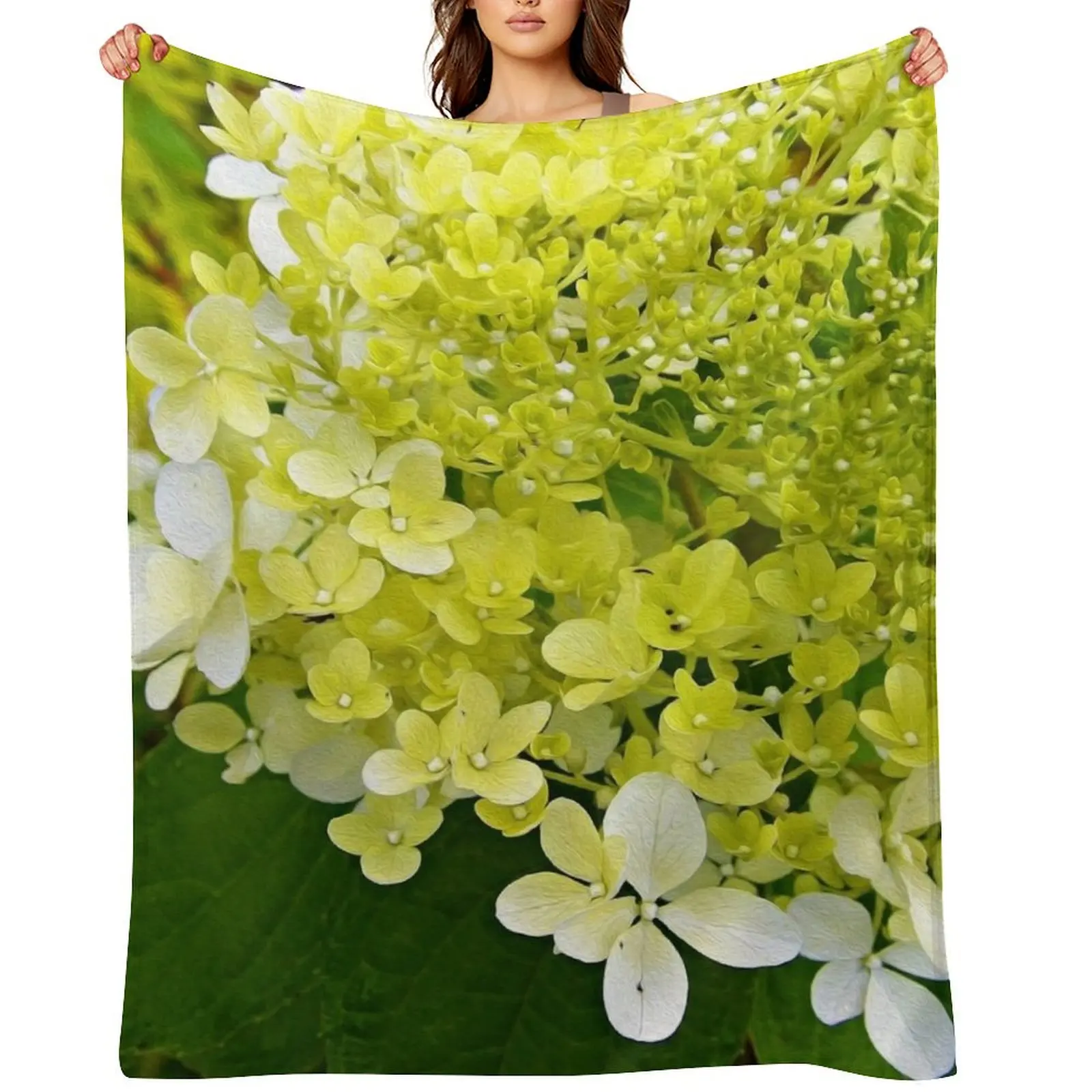

Elegant Chartreuse Green Limelight Hydrangea Macro Throw Blanket For Sofa Thin Nap Retros valentine gift ideas Blankets