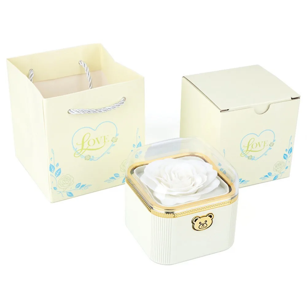 

Fashion Cute Flip Necklace Box Dustproof Automatic Rotating Rose Box Plastic Romantic Necklace Storage Case Proposal Artifact