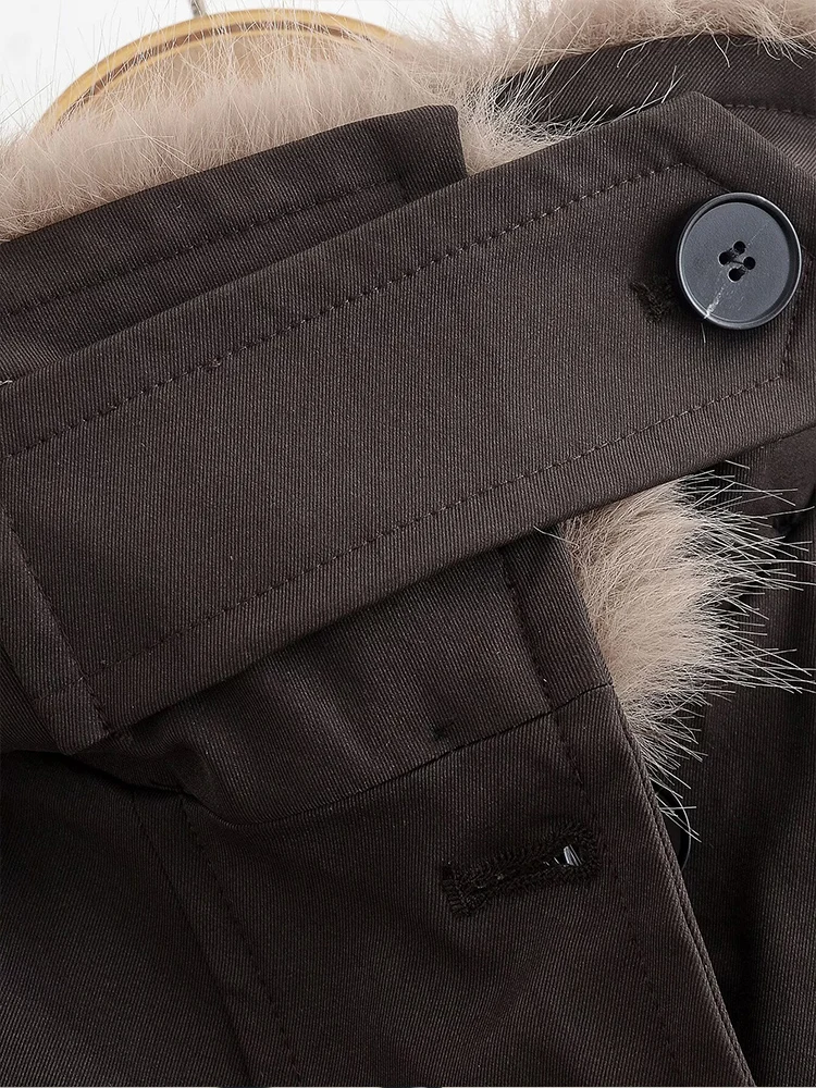 เสื้อแจ็คเก็ตกันลมสไตล์ยุโรปสำหรับผู้หญิง ดีไซน์ใหม่ แฟชั่นอเนกประสงค์ โทนสีเรียบหรู พร้อมปกขนสัตว์ถอดได้