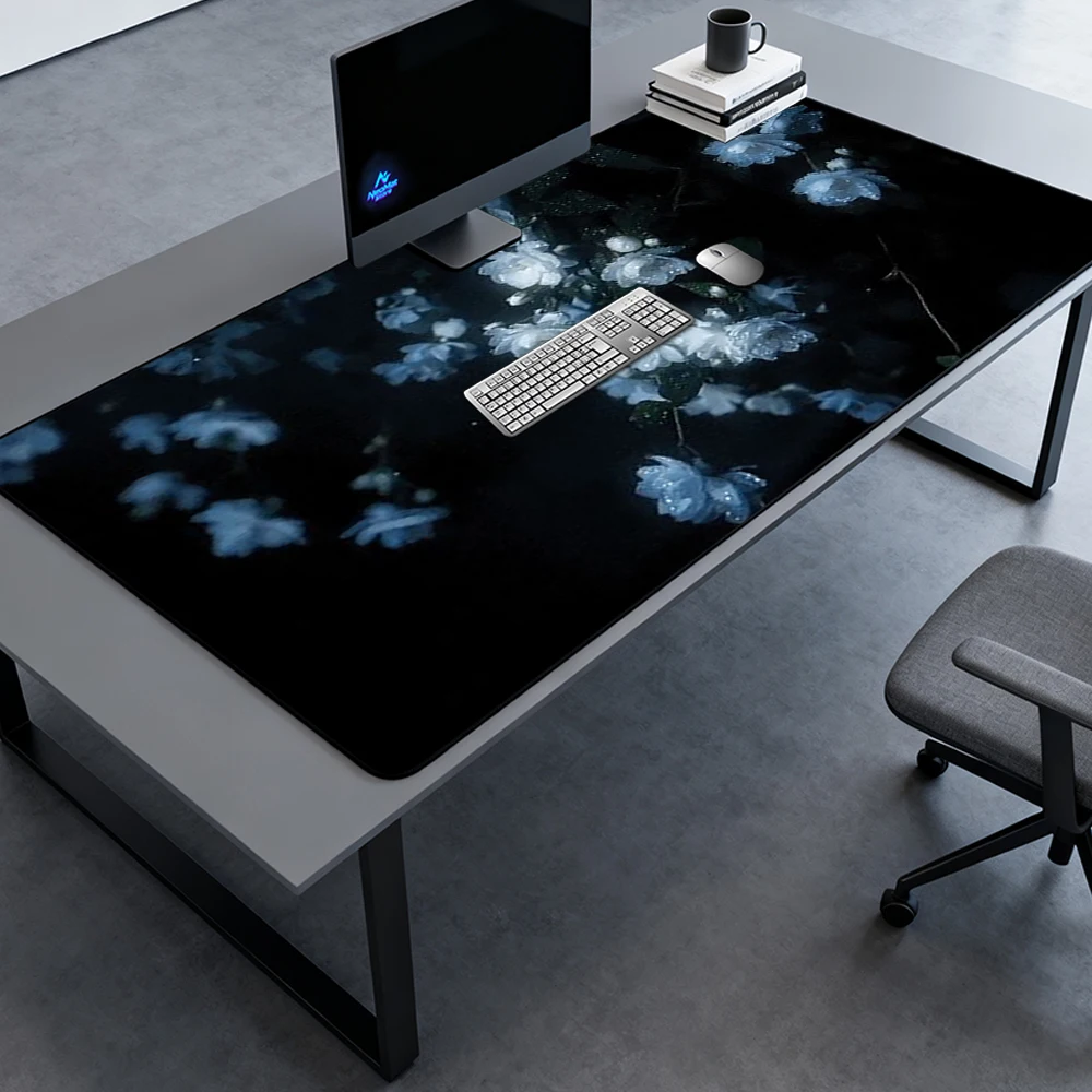 Floral Mouse Pad Extra Large Gaming Desk Mat Night Garden White 140x60 Mousepad Setup Accessories 1200x600 Mousepads