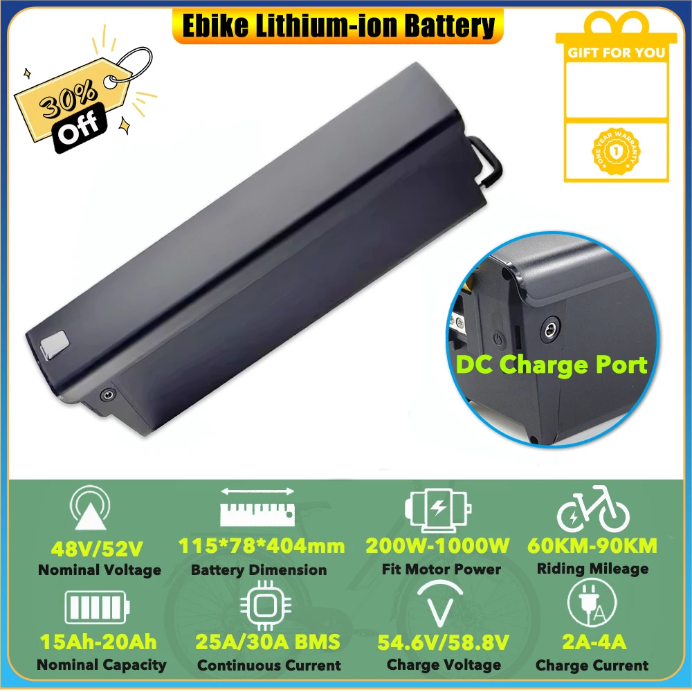 

Replacement 48V 20Ah 52V 17.5Ah Frame Lithium-ion Battery Pack for OTIDA AZ20 Step-thru Electric Bike for Adults Commuter Ebike