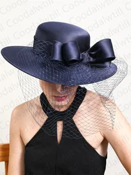 Women Formal Party Veils Fedora Cap Wedding Church Fascinators Mesh Hat Derby Party Show Chapeau Cap With Bow Hair Accessories