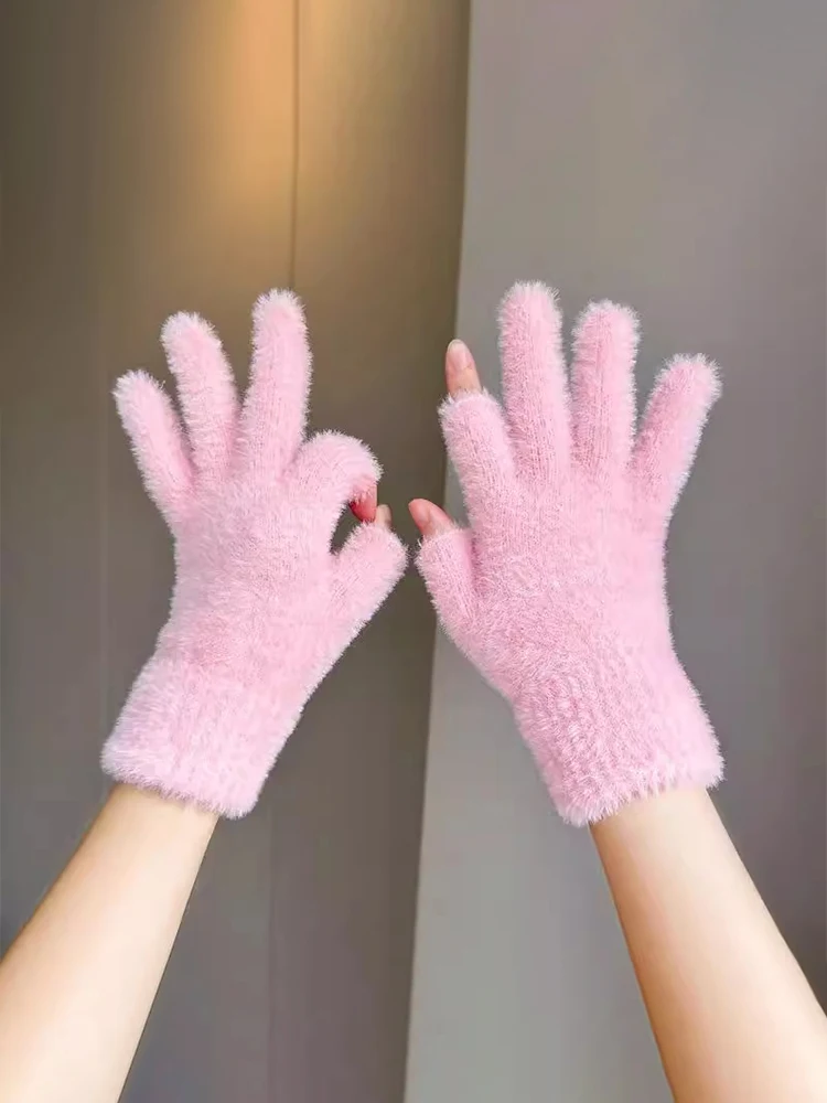 Winter Touchscreen Fleece Gloves Warm Office Writing  Finger Cute Korean Style Student Cycling Office Work Gloves