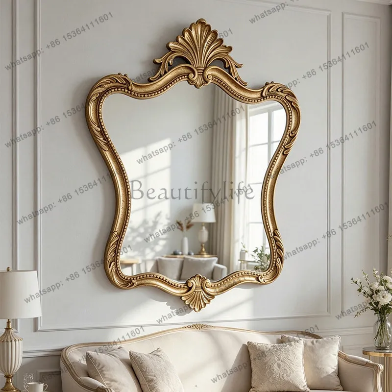 European-style relief decorative mirror retro light luxury Phnom Penh special-shaped home entrance bathroom wall makeup mirror