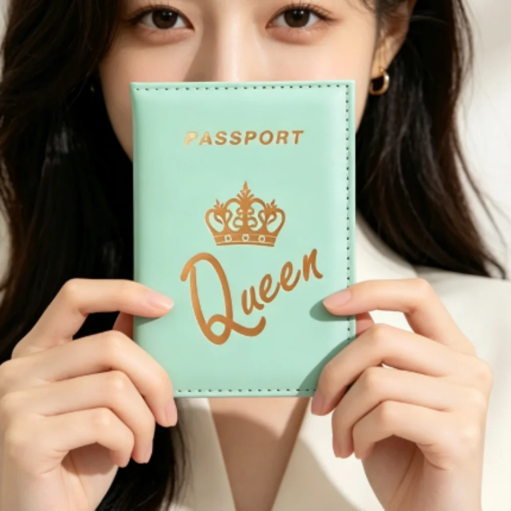 Customized King & Queen Custom Text Logo Passport Cover, Personalized Unisex Couple Set Versatile Ticket & Document Wallet