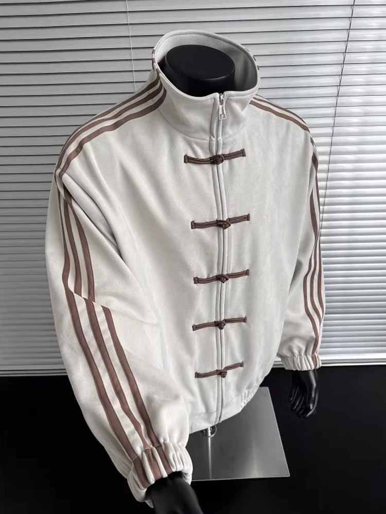 

Casual Spor Men's Jaet with Stand Collar And Stripe Pattern High-End Design Versatile Outerwear for Autumn Season