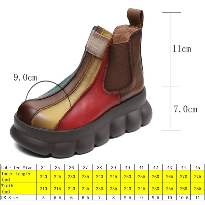 Koznoy 7cm Women Boots Genuine Leather Wedge Spring Mixed Color Chimney Fashion Ankle Elastic Platform Moccasins Autumn Shoes