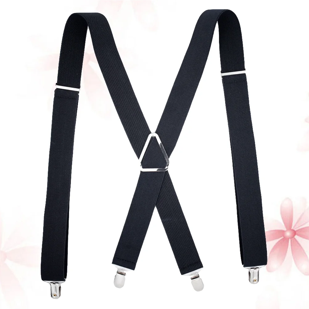 1 PC X Shape Mens Suspenders กว้างปรับและยืดหยุ่นวงเล็บกางเกง Heavy Duty 4 คลิปที่แข็งแกร่งสําหรับชาย (สีดํา)