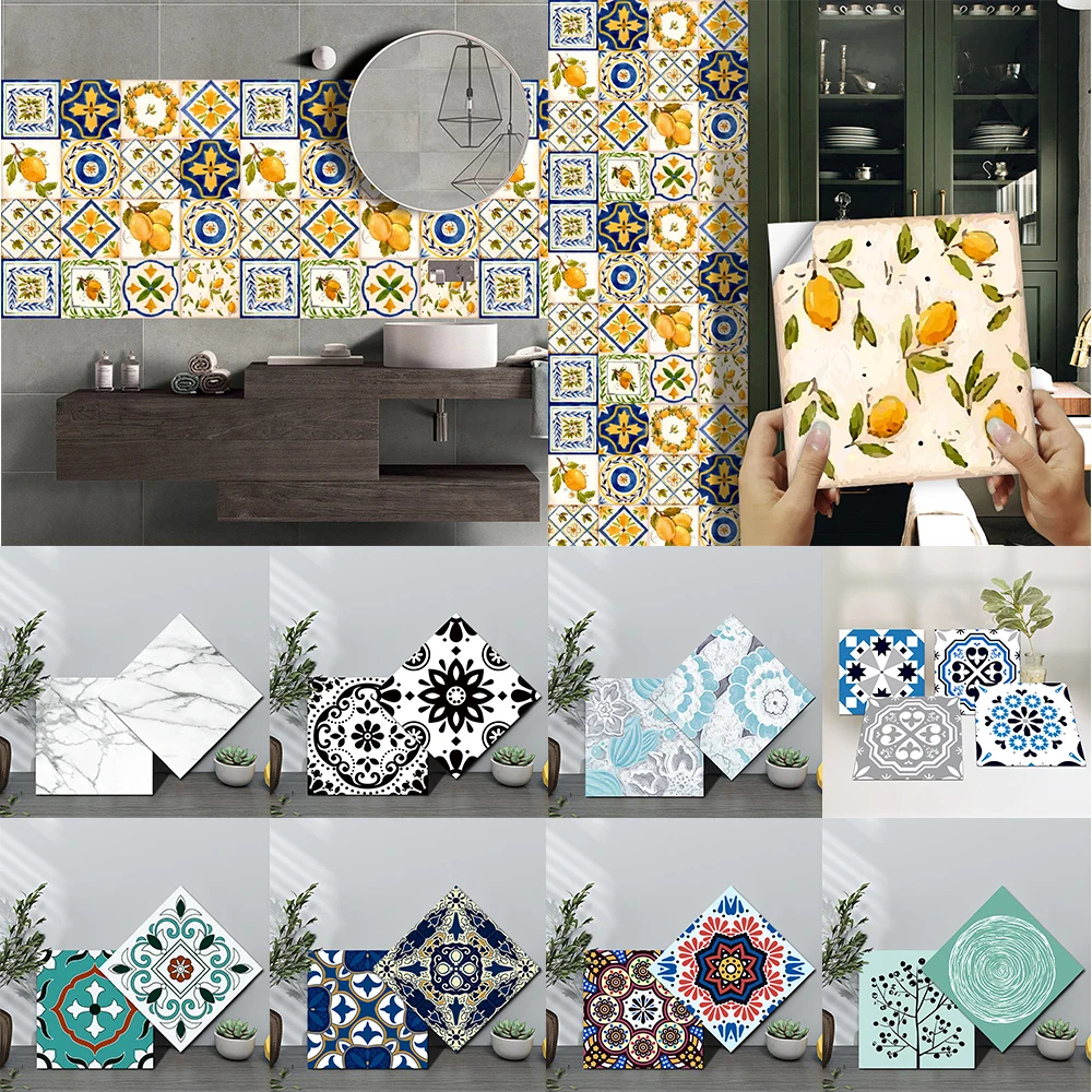 16pcs/Set Tile Wall Stickers Living Room Decoration Self-adhesive Waterproof Wallpaper Kitchen Bathroom Bed Room PVC Wall Decor