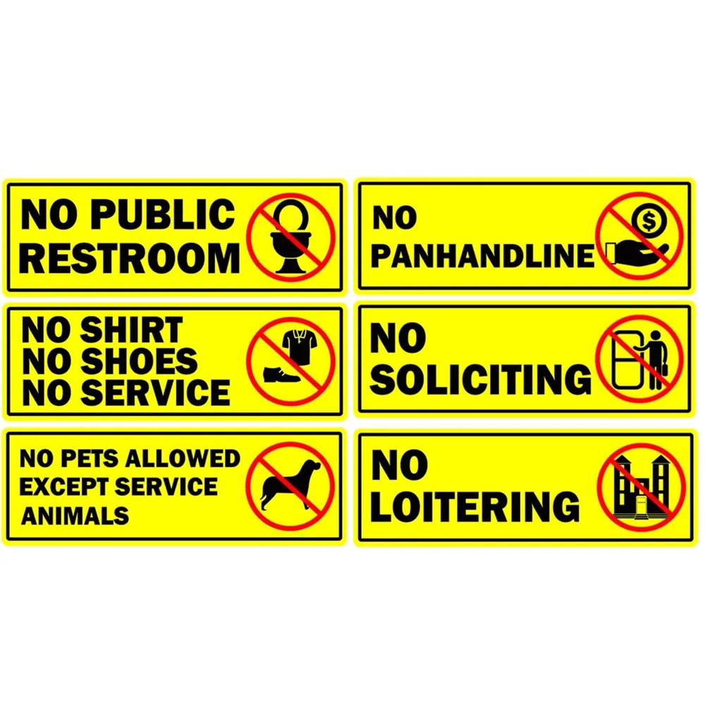 12Pcs No Public Restroom No Soliciting No Loitering Stickers 3x9 Inch Business Sign Vinyl Window Door Signs Removable Waterproof