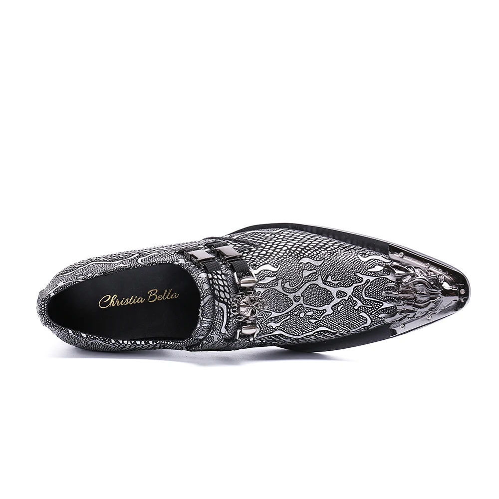 Christia Bella Italian Style Metal Pointed Toe High Heels Men Business Formal Shoes Genuine Leather Men Party Dress Oxford Shoes