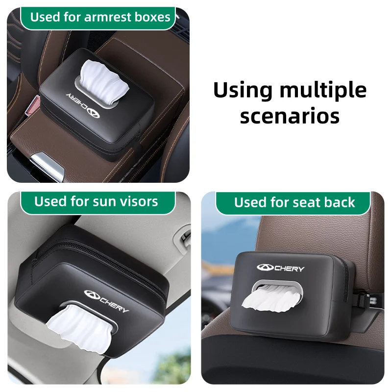 Car Tissue Box For Chery Tiggo 2 3 4 5 6 7 3X 5X Pro arrizo T11 Seatback Draw Paper Bag Hanging Sun Visor Armrest Box Tissue Bag