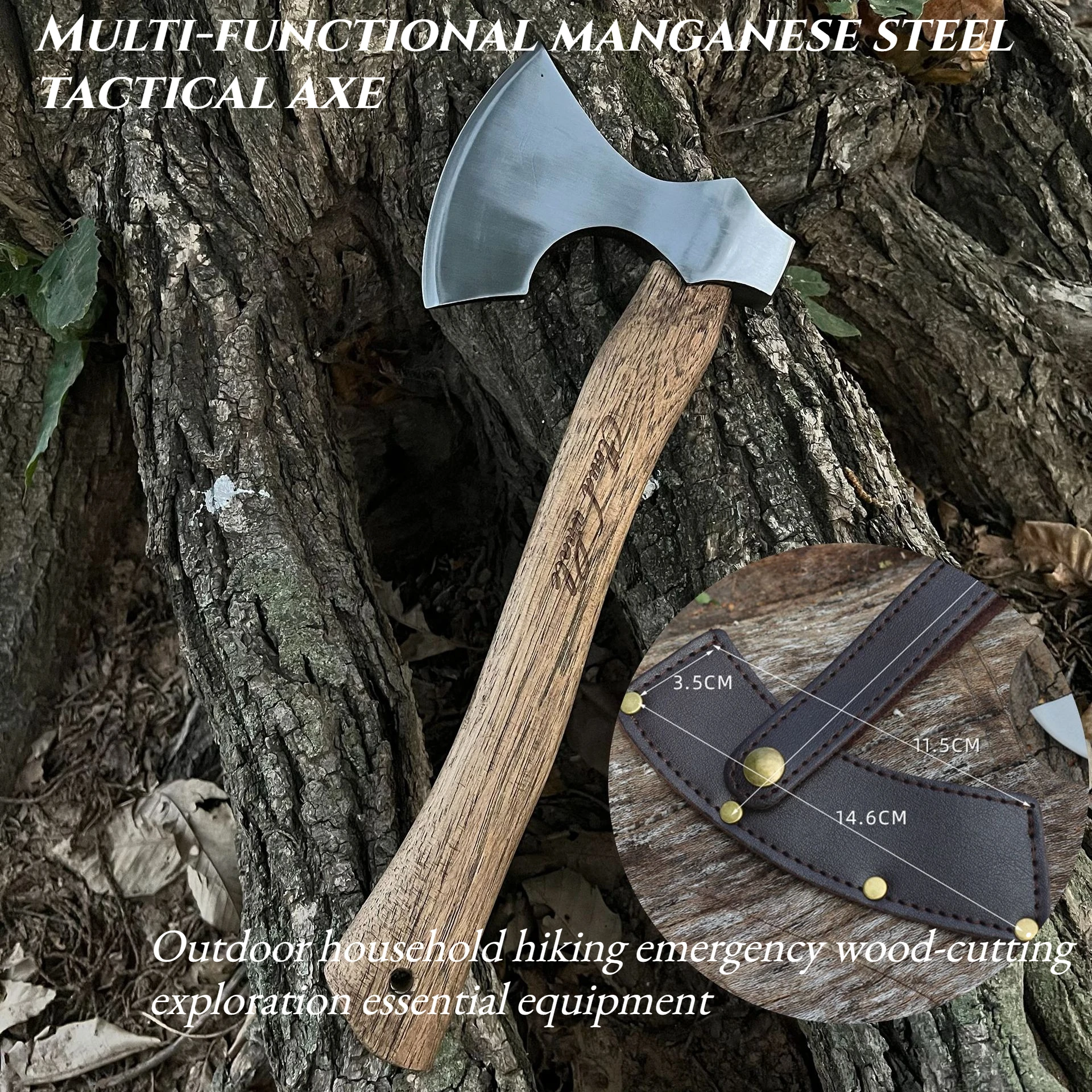 

Walnut Wood Manganese Steel T-actical Axe EDC Outdoor Household Hiking Emergency Chopping Firewood Cutting Exploration Equipment