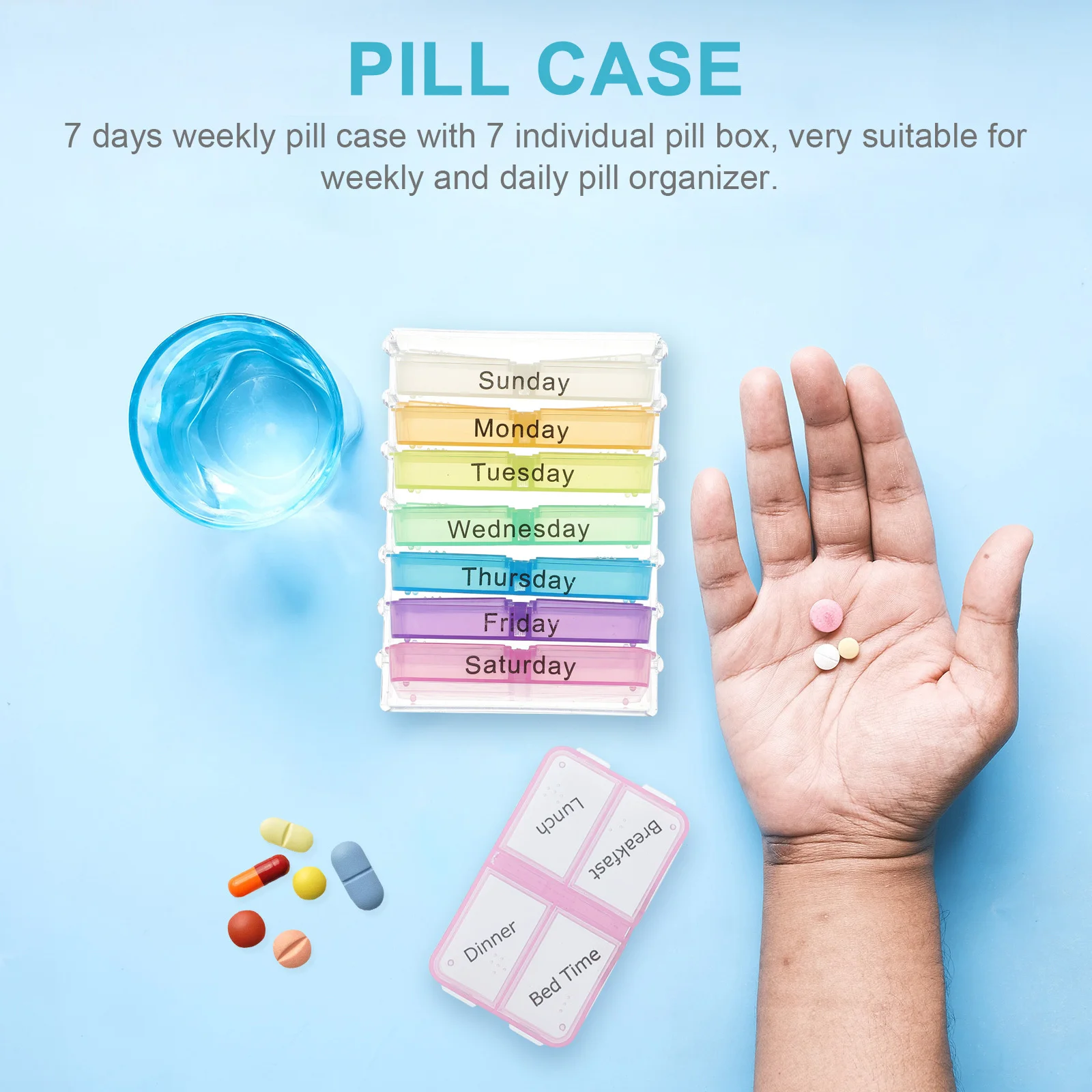 

7 Day Weekly Medicine Organizer Large Portable Pill Case Daily Use Sealed Weekly Pill Sorter Travel Case Organizer