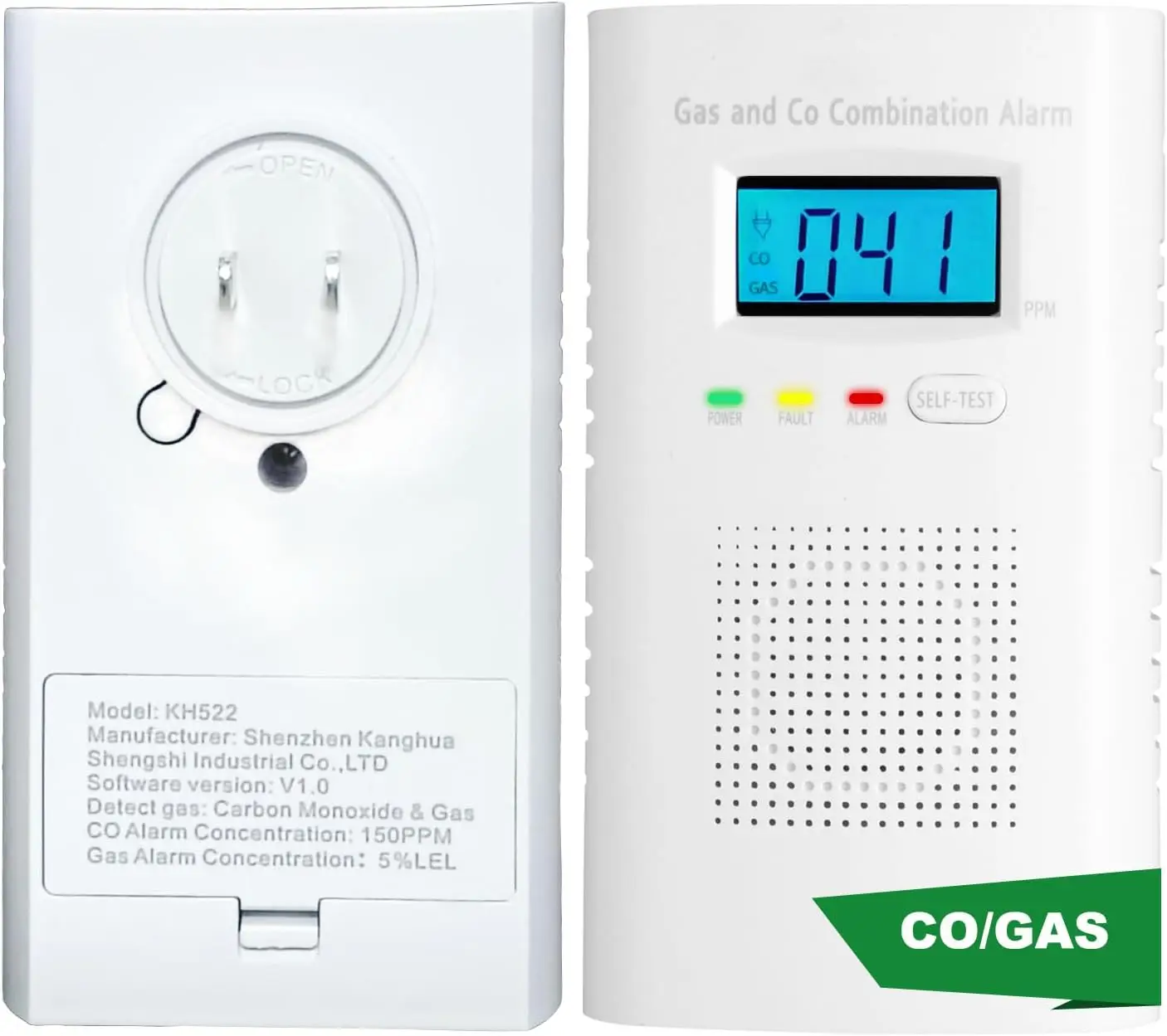 

Plug-in Gas & CO Detector with Digital Display, Battery Backup for Home Safety