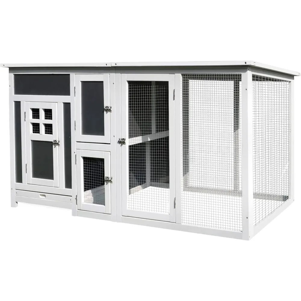 

63" Outdoor Chicken Coop Wooden, Chicken Cage with Run Area, Nesting Box, Hen House with Waterproof Roof, Removable Tray