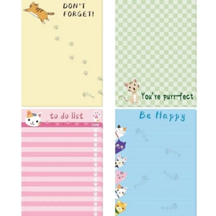 

Cats Memo Pads 4 Pack Cute Animal Notepads for Office Home Teacher Appreciation Administrative Professional Day Gift School Sup