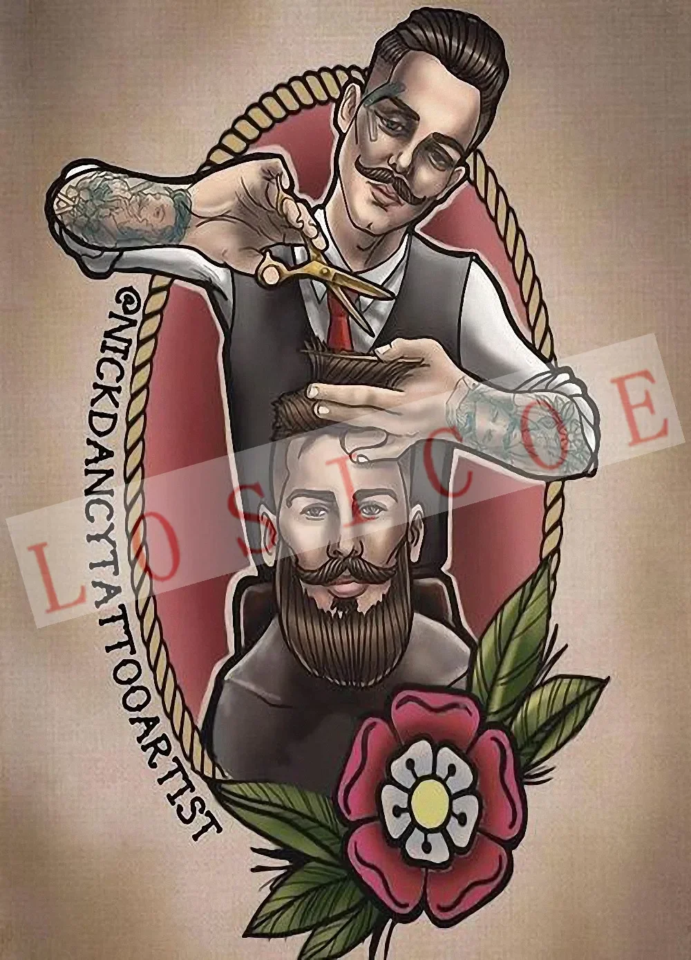 Retro Hairdresser Tattoos Patterned kraft Paper Poster Barber Shop Decor Barber Tools Shave Hair Salon Wall Stickers 30X42 CM