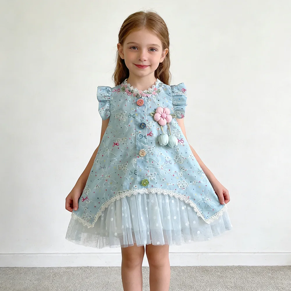 

Summer Girls' Dresses Flower Princess Spring New Style Kids Fashion and Beautiful Outwear Skirt