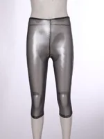 Womens Metallic Shiny Slim Fit Capri Pants Semi-transparent Capri Leggings Elastic High Waist Tights Shiny Cover-up Rave Pants - Image 4