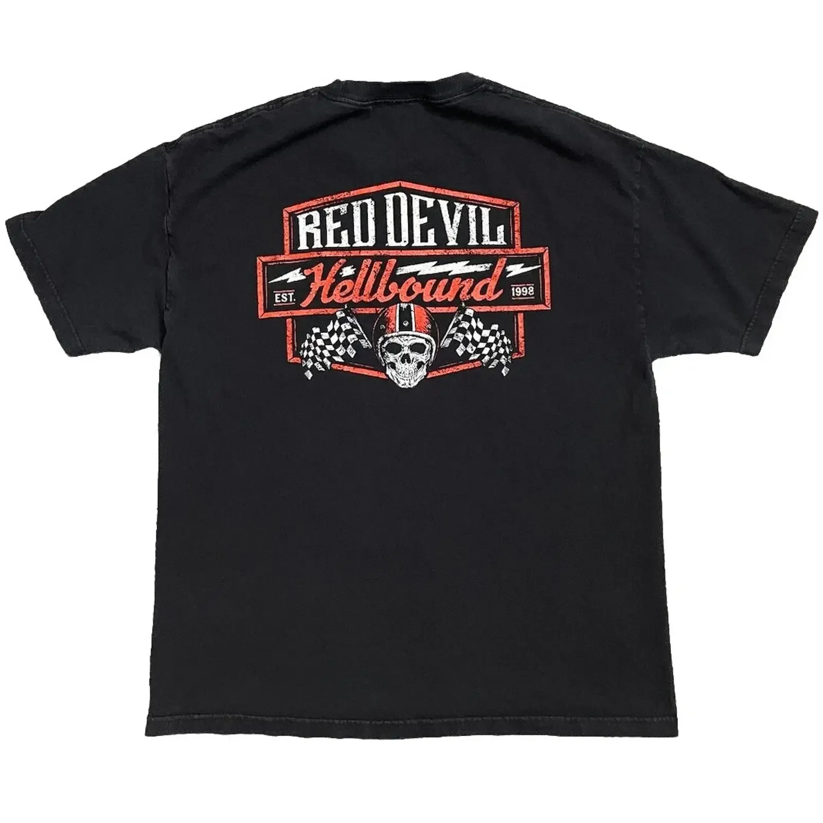 Red Devil HELLBOUND RACER T Shirt Men s XL Black Skull Heavy Cotton Image 1 of 4 vintage Washed designer clothes homme graphic