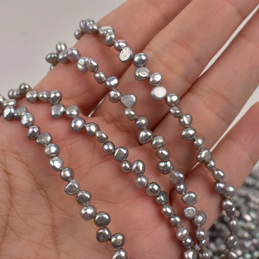 4mm Double-Polished Radiation-Treated Genuine Irregular Gray Pearl Natural Freshwater  Pearl Jewelry Accessories Loose Beads