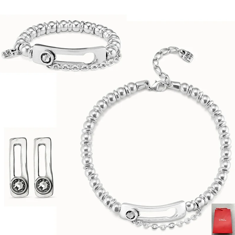 2024 Spain UNOde High Beauty Minimalist Retro Grey Crystal Buckle Series Jewelry Set Women's Gift