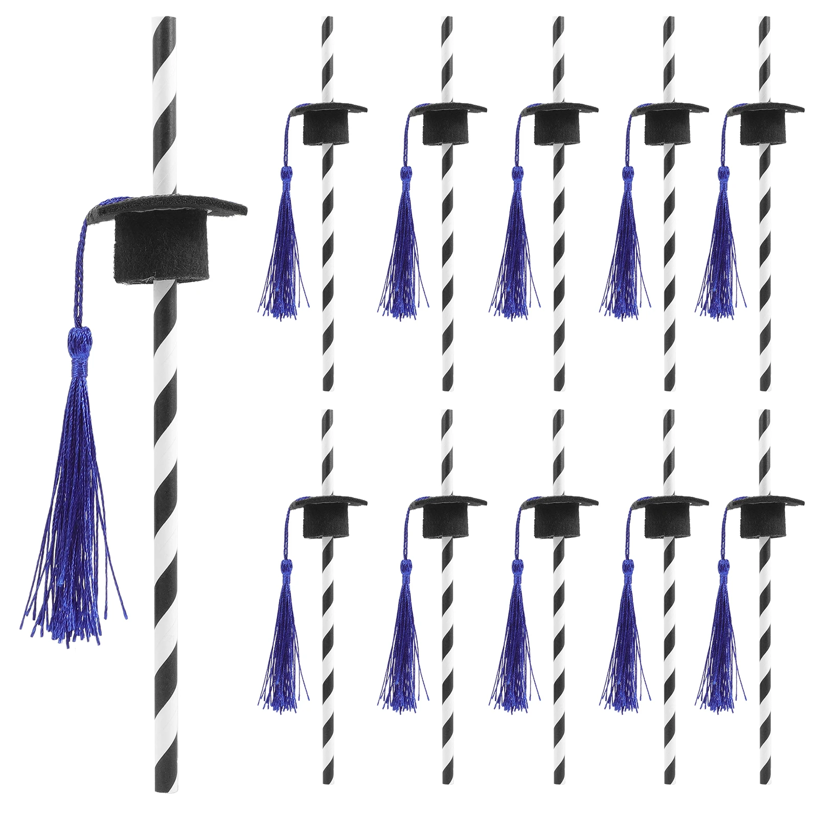 

12pcs Non Woven Straws 2mm Graduation Cap Decor Long Drinking Straws for Coffee Shop Home Office Restaurant Parties