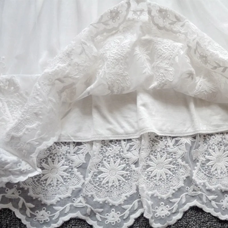 Verão floral bordado vestido roupas femininas sem mangas macio modal camada de renda preto branco mori menina tanque novo em vestidos u535