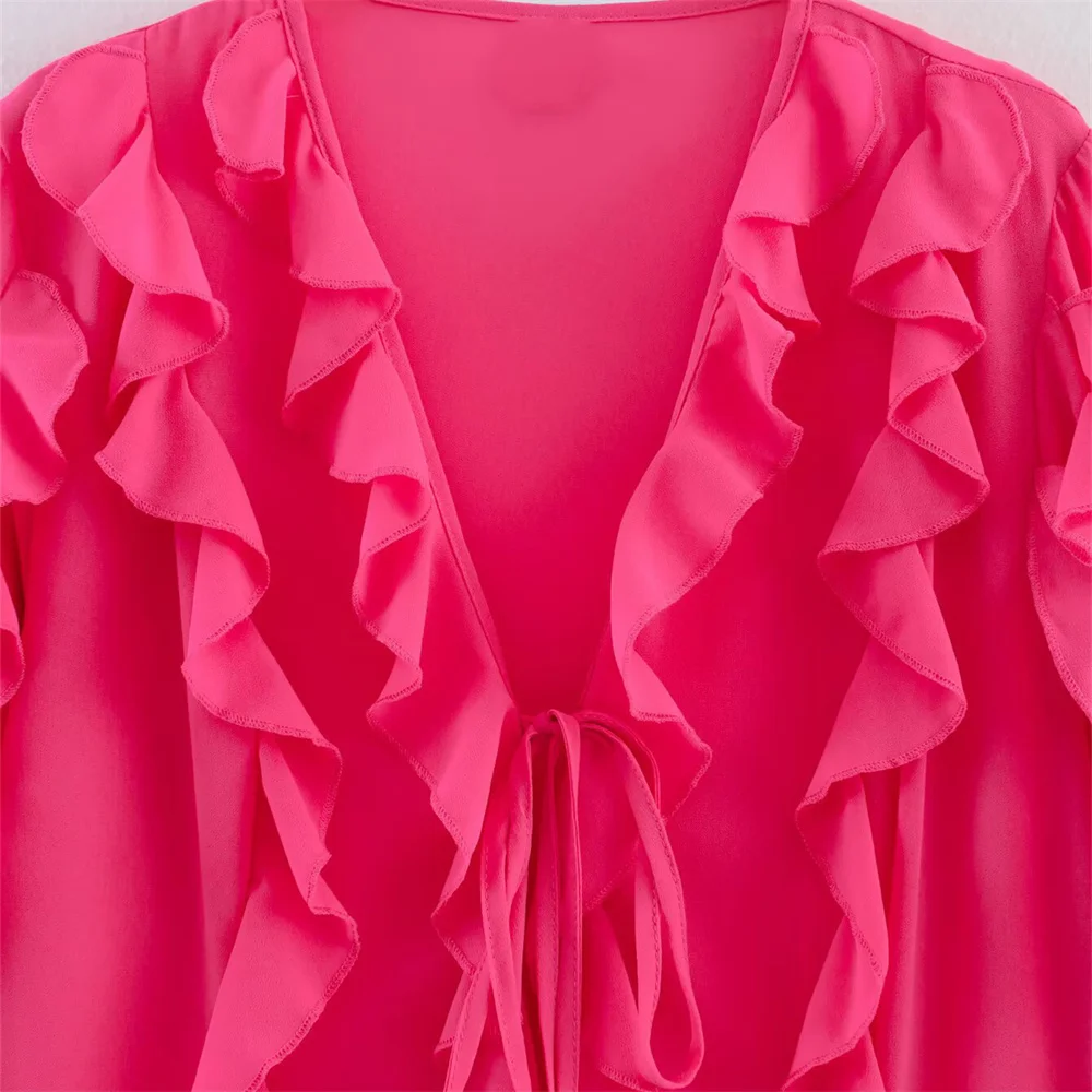 ชุดเดรสทรงเสื้อเชิ้ตโอเวอร์ไซส์ แขนยาว คอวี แต่งระบายหลายชั้น สไตล์ลำลอง แฟชั่นผู้หญิง สินค้าใหม่ประจำฤดูร้อน