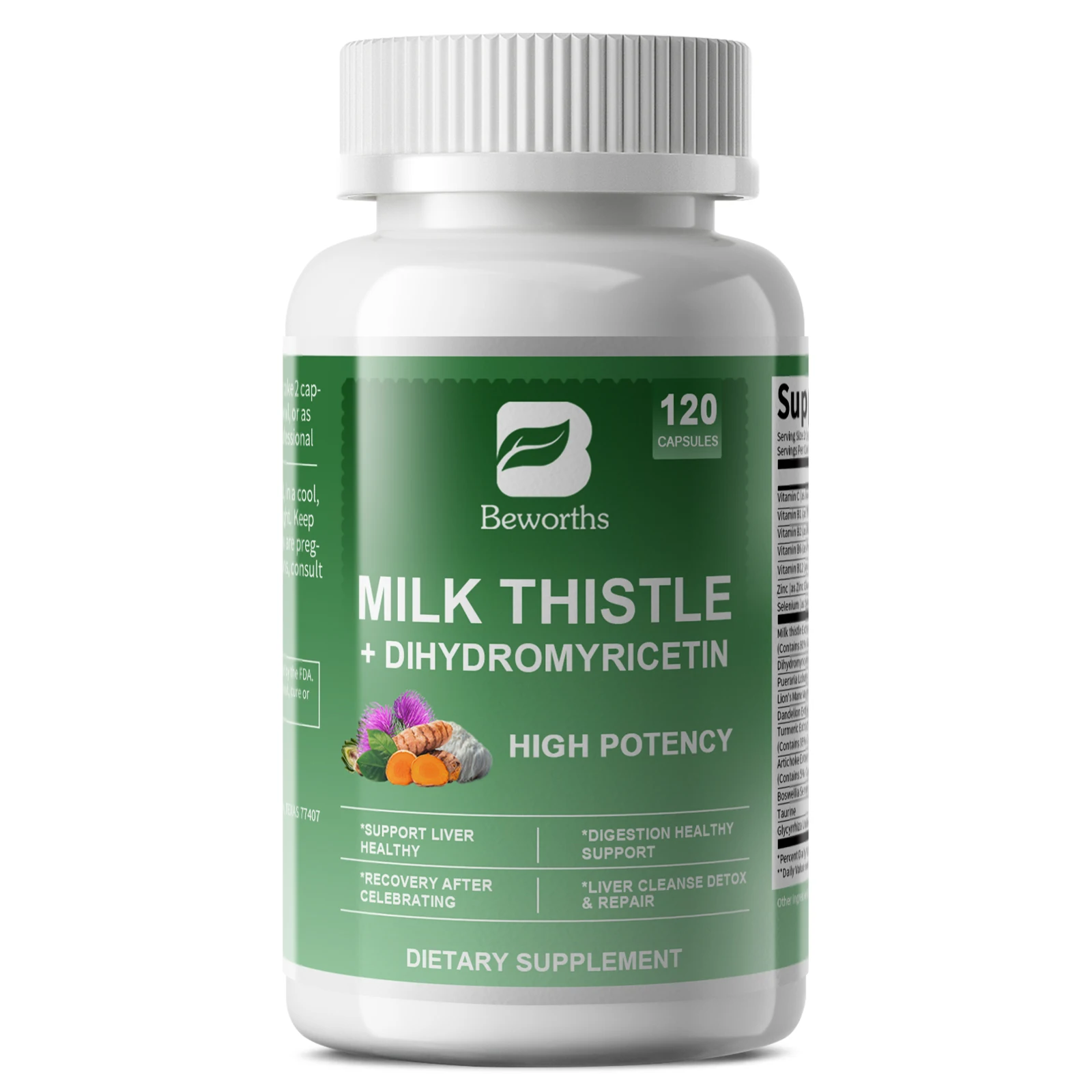 BEWORTHS Milk Thistle Capsules Promote Liver Health, Antioxidant and Free Radical Scavenging Activity. 120 Vegetarian Capsules