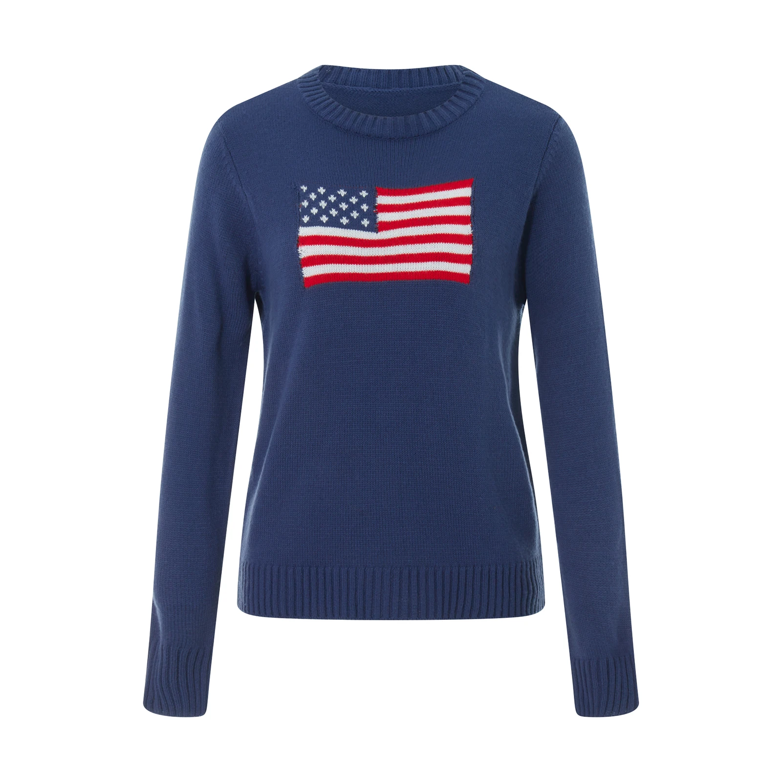 Y2K Long Sleeve Vintage Loose American Flag Sweaters Casual Round Neck Loose Fit Knit Harajuku Pullover Top Knitwear Streetwear