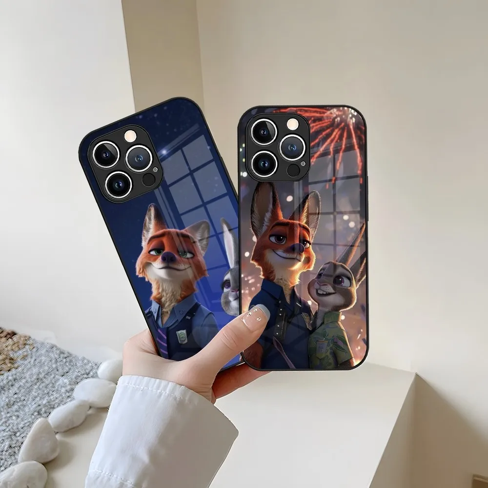 Zootopia Cartoon Phone Case For iPhone 13 15 14 12 11 Pro XS Max Plus Mini X XR 8 7 6s SE2020 Tempered Glass Coque