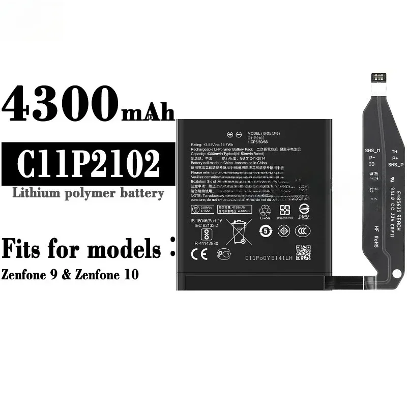 Brand New C11P2102 3.89V 4300mAh Mobile Phone Battery for Asus Zenfone 9 10 ZS696KS High Capacity Replacement Batteries