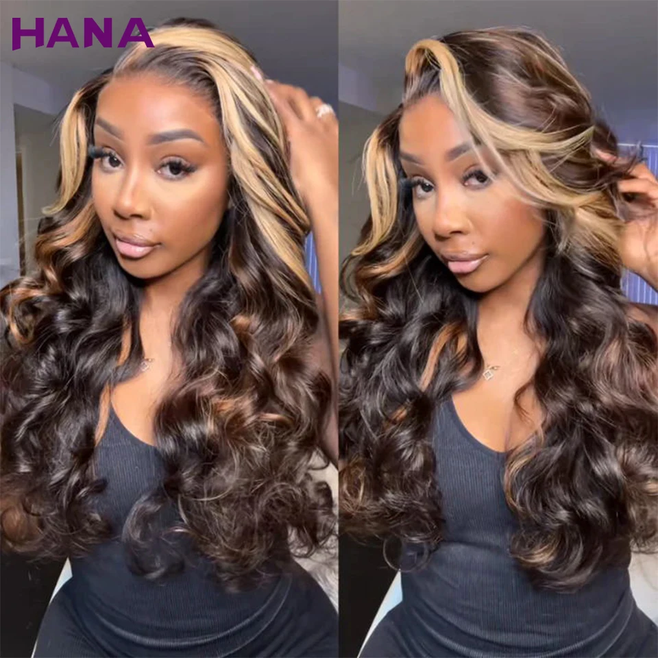 Chocolate Brown Stripe Honey Blonde Colored Body Wave 13x6 13x4 Lace Front Wigs Pre-Plucked Highlights Human Hair Wigs For Women