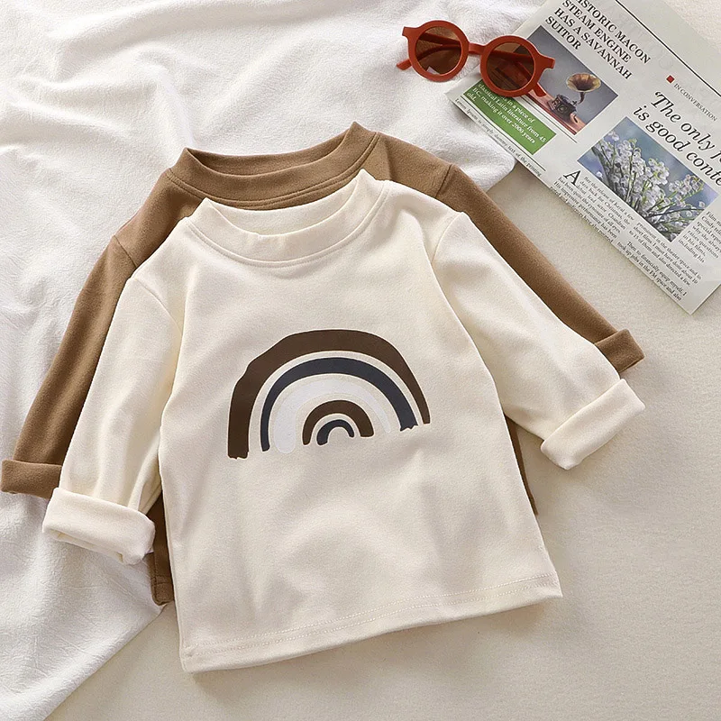 Velvet Lining Children Long Sleeved Base Shirt Boys Girls Kids Loose Top Autumn Winter Warn Clothes Baby O-neck Pullover Blouse