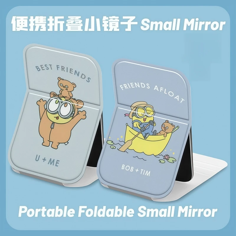 

Cute MINIONS folding mirror Girls dormitory desktop cosmetic mirror Cartoon anime peripheral outdoor portable makeup mirror gift