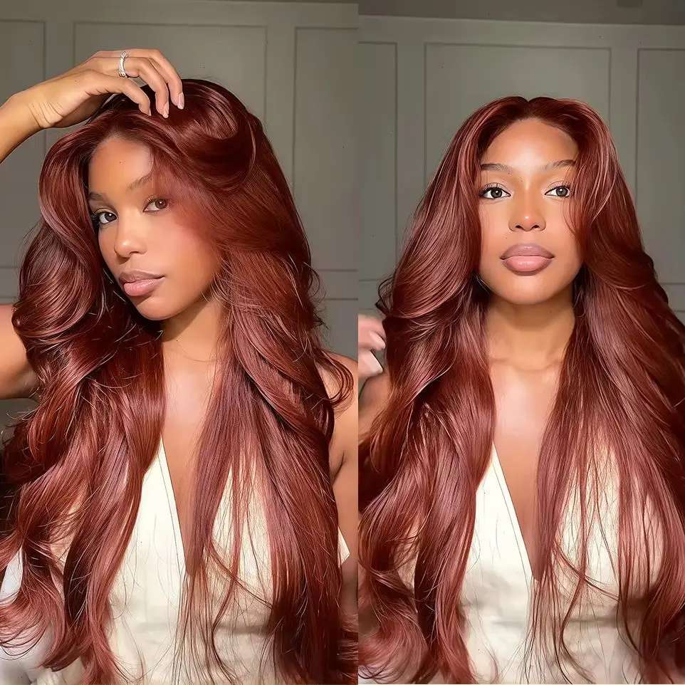 

Красно-коричневые парики из натуральных волос с эффектом Body Wave, 13x4 HD Lace Front, цветные парики, бразильские красные парики Remy Water Wave с кружевной основой для женщин
