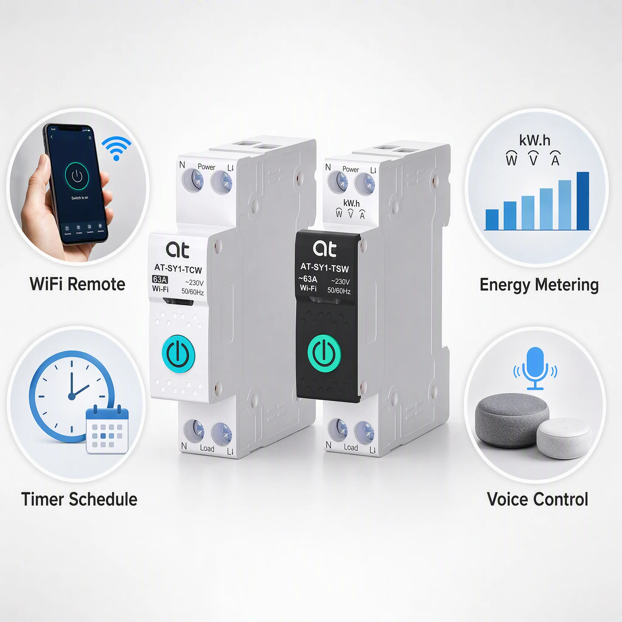 Tuya Smart Circuit Breaker 1P 63A DIN Rail Afstandsbediening Intelligente Schakelaar Timer MCB Metering Intelligent Home Smart Life