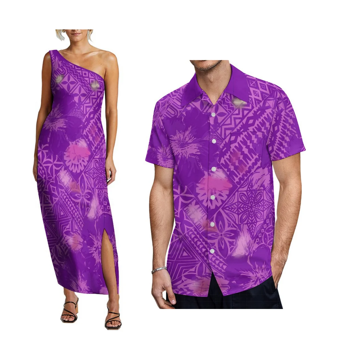 

Drop Shipping Custom Polynesian Sleeveless Oblique Shoulder Dress Women Lady Elegant Long Dress Hawaii Dress