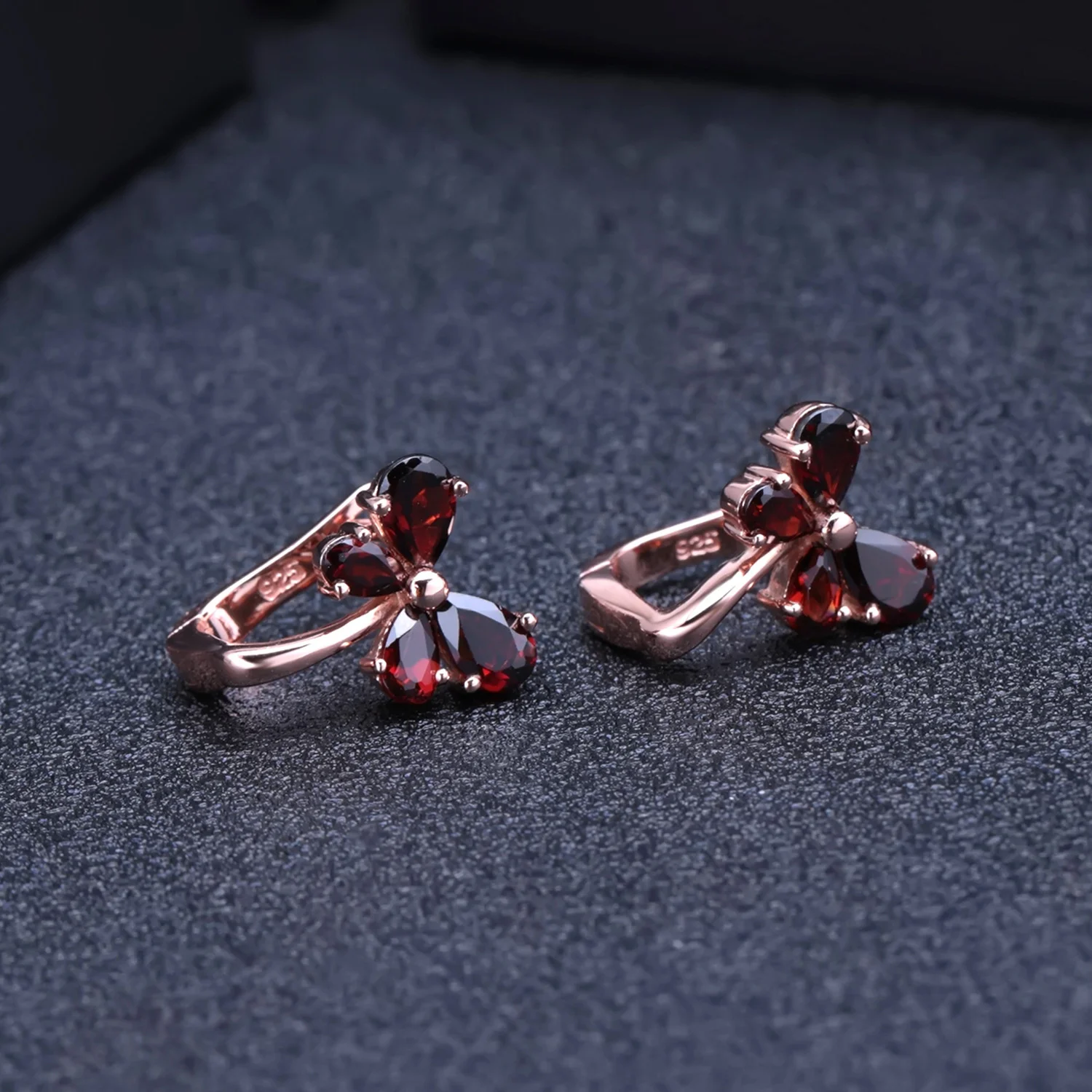 brand genuine real jewels S925 Silver Plated Rose Gold Garnet New Light Luxury Inlaid Natural Color Treasure Earrings high quali