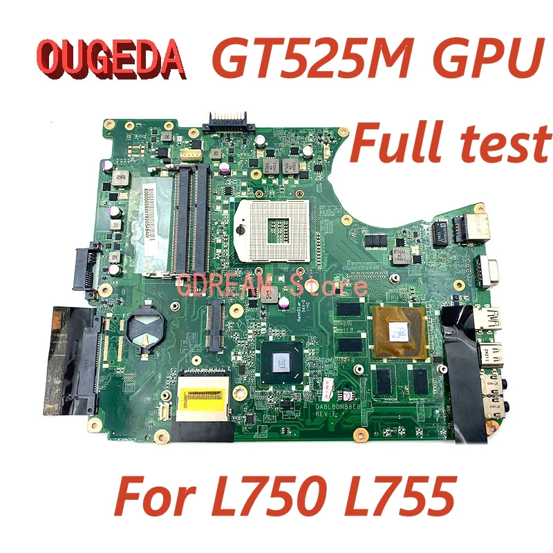 

OUGEDA DABLBDMB8E0 A000080820 Laptop Motherboard For TOSHIBA Satellite L750 L755 Mainboard HM65 GT525M 1GB DDR3 Full test