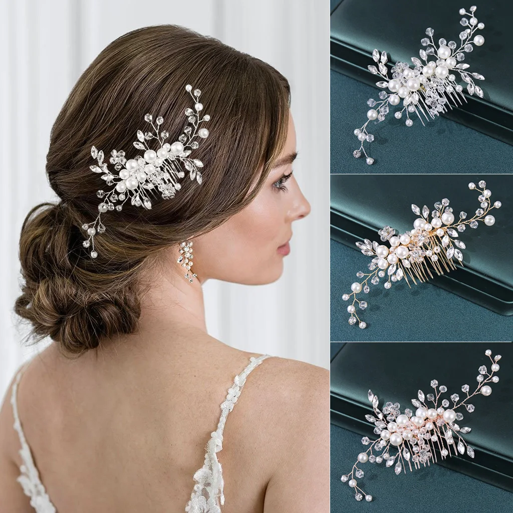 

Расческа для волос с кристаллами и стразами и жемчугом, милая романтическая вечеринка для невесты, свадебный головной убор, ювелирные изделия, заколка для волос для женщин, аксессуары для волос